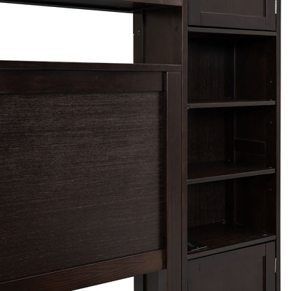 Queen Size Wooden Bed With All-in-One Cabinet, Shelf and Sockets,Twin XL Trundle,Espresso image 13