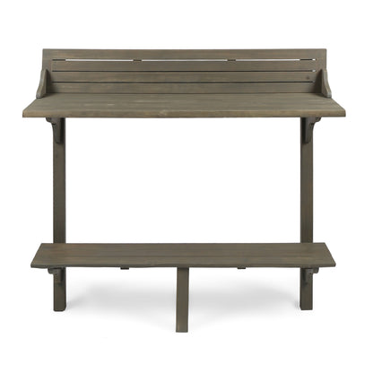 3-Piece Balcony Bar Set with Bottom Shelf Table and 2 Stools, Grey Finish image 9