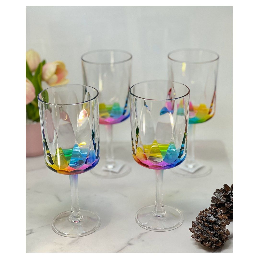 Rainbow Diamond Plastic Wine Glasses Set of 4 (16oz), BPA Free Acrylic Wine Glass Set, Unbreakable Red Wine Glasses, Whi image 2