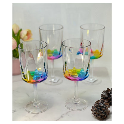 Rainbow Diamond Plastic Wine Glasses Set of 4 (16oz), BPA Free Acrylic Wine Glass Set, Unbreakable Red Wine Glasses, Whi image 2