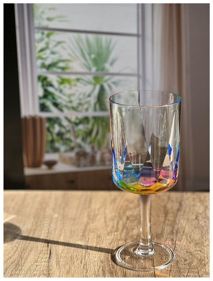 Rainbow Diamond Plastic Wine Glasses Set of 4 (16oz), BPA Free Acrylic Wine Glass Set, Unbreakable Red Wine Glasses, Whi image 5