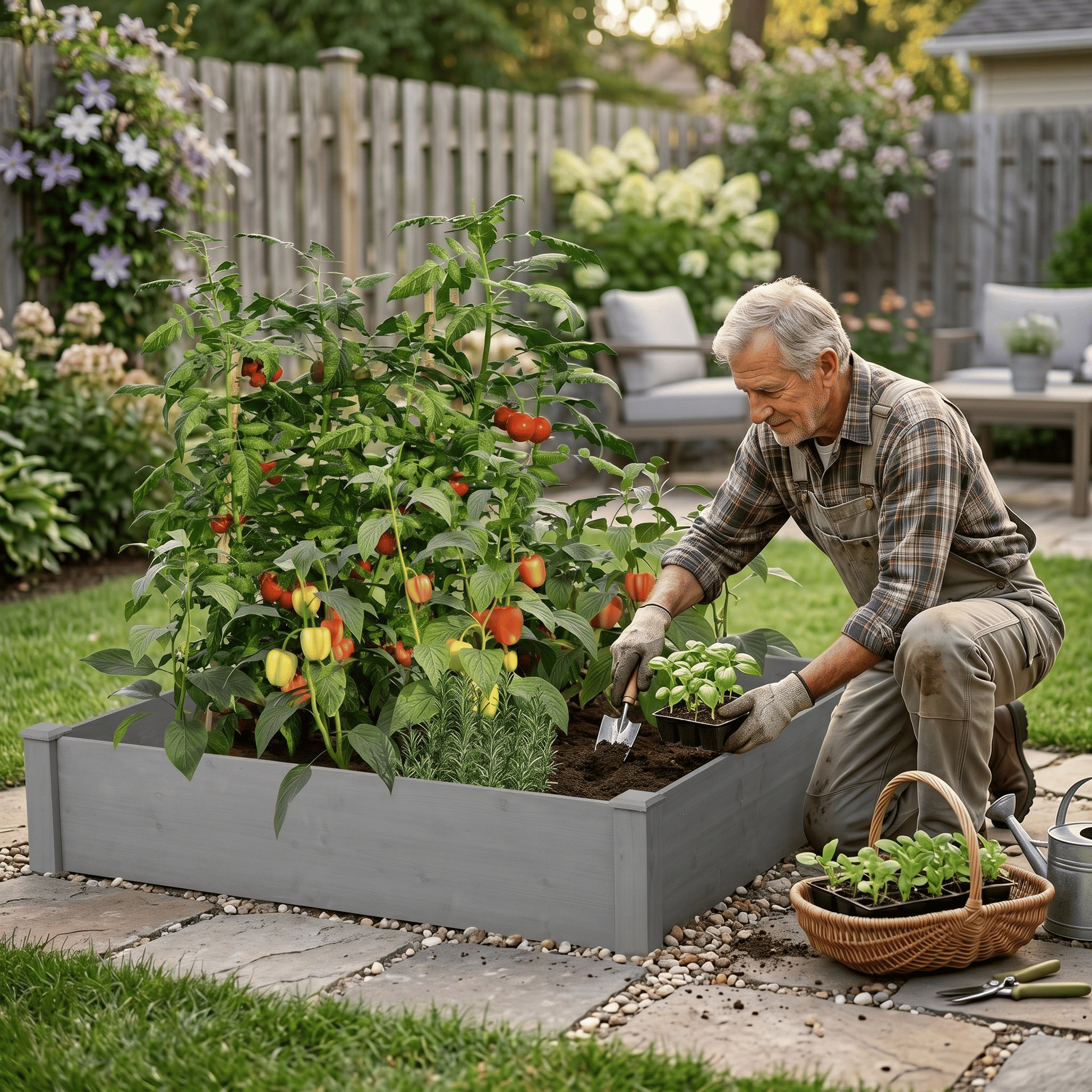 Raised Garden Bed 48x48x10'', Outdoor Wood Planter Box Over Floor, Tool-Free Assembly image 1
