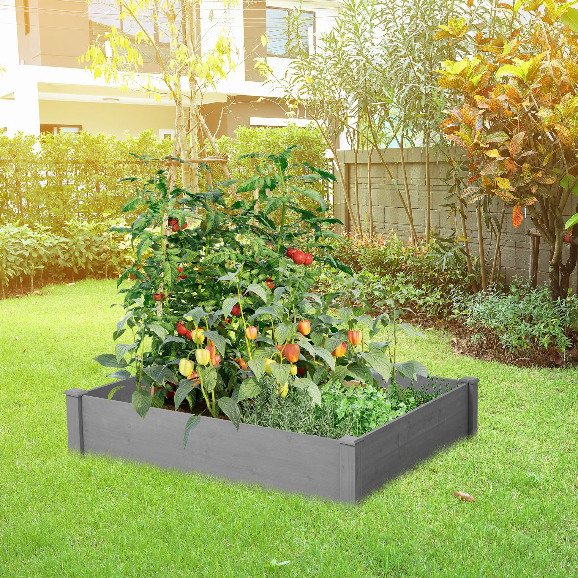 Raised Garden Bed 48x48x10'', Outdoor Wood Planter Box Over Floor, Tool-Free Assembly image 9