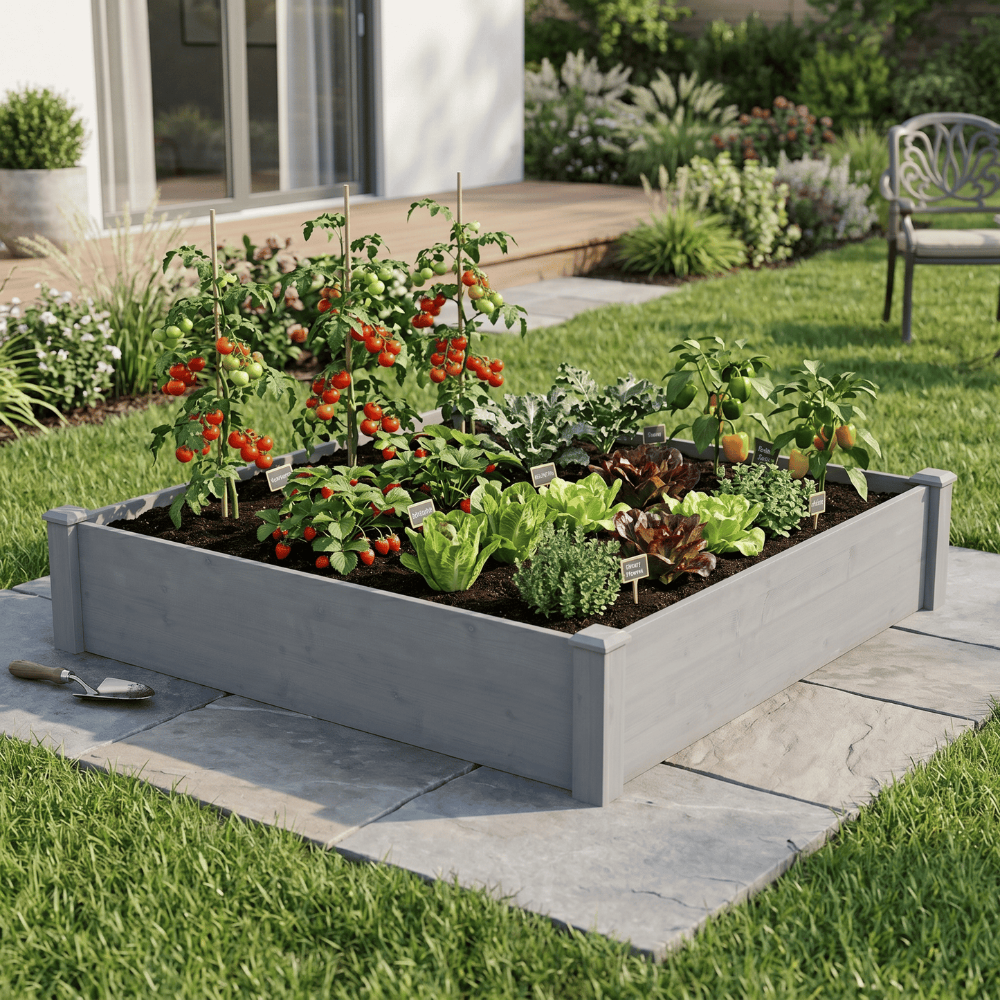 Raised Garden Bed 48x48x10'', Outdoor Wood Planter Box Over Floor, Tool-Free Assembly image 2