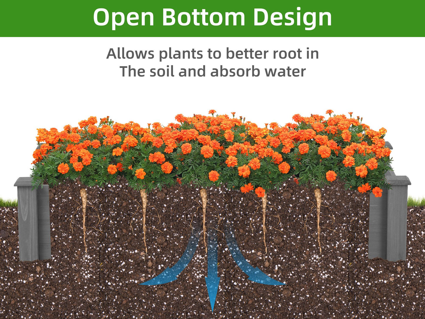 Raised Garden Bed 48x48x10'', Outdoor Wood Planter Box Over Floor, Tool-Free Assembly image 7