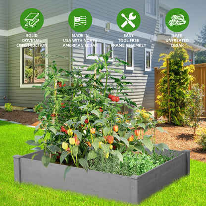 Raised Garden Bed 48x48x10'', Outdoor Wood Planter Box Over Floor, Tool-Free Assembly image 8