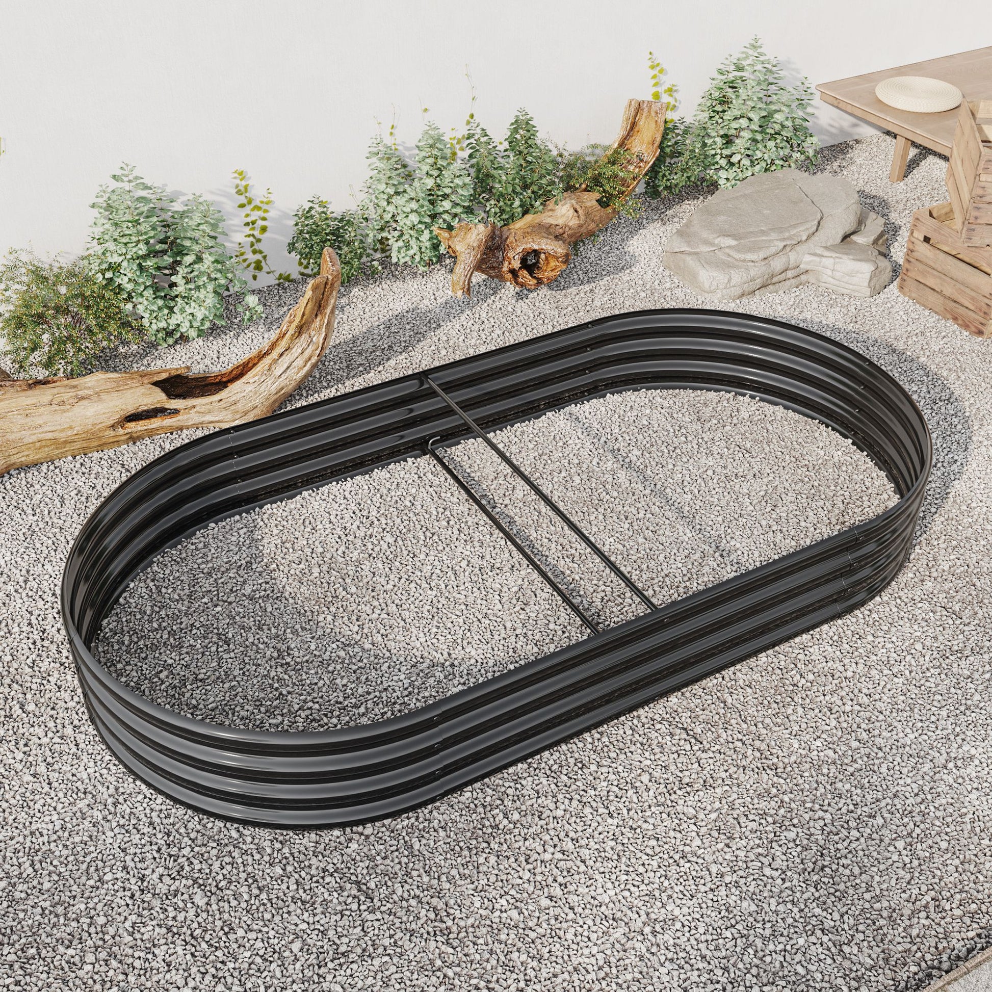 Raised Garden Bed Outdoor, Oval Large Metal Raised Planter Bed for for Plants, Vegetables, and Flowers - Black image 5