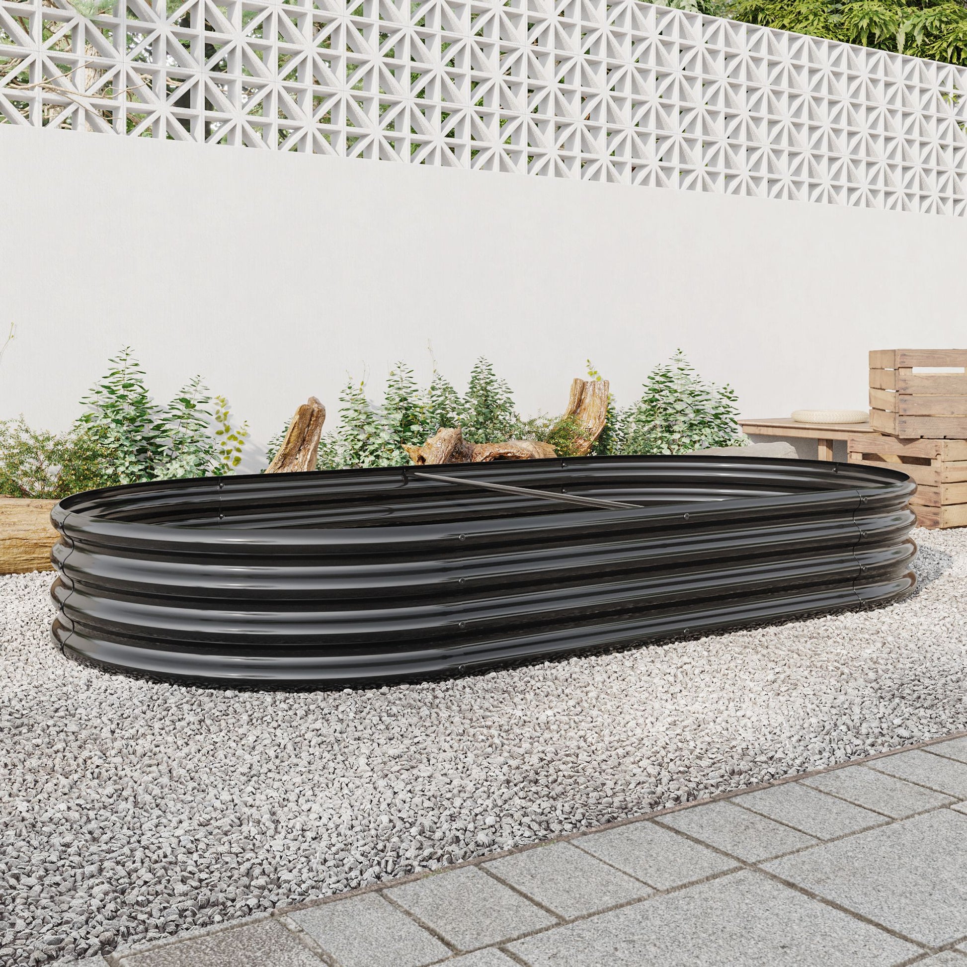 Raised Garden Bed Outdoor, Oval Large Metal Raised Planter Bed for for Plants, Vegetables, and Flowers - Black image 9