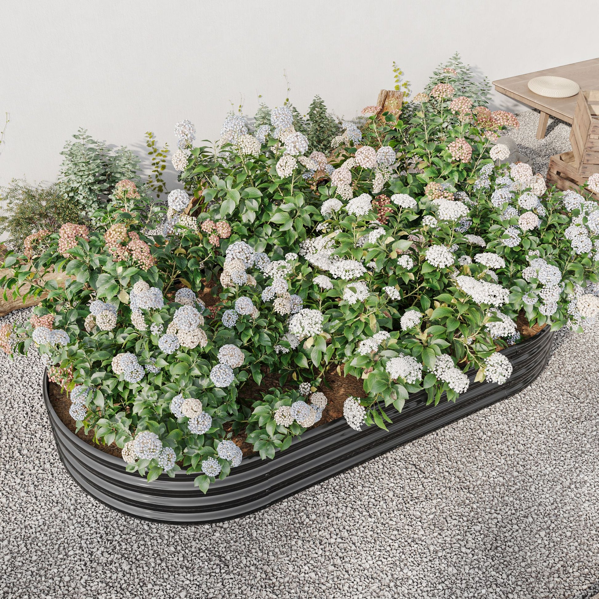Raised Garden Bed Outdoor, Oval Large Metal Raised Planter Bed for for Plants, Vegetables, and Flowers - Black image 6