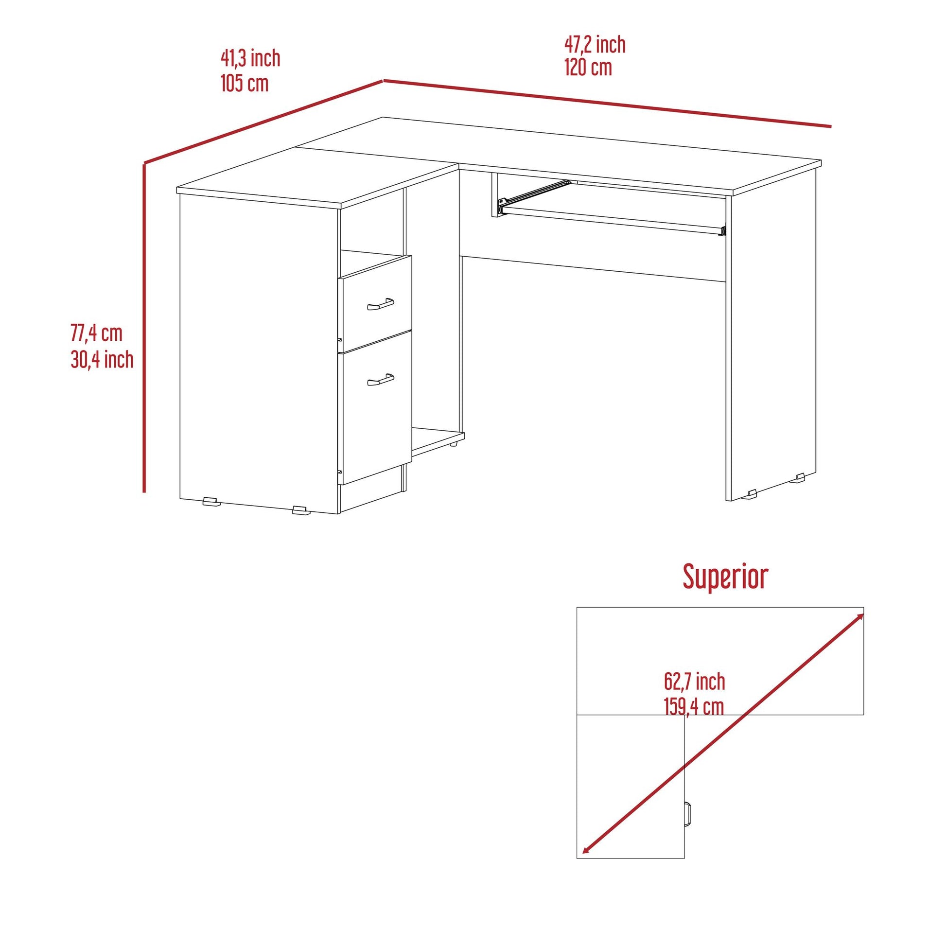 Raleigh L-Shaped Desk, Two Drawers, One Shelf, CPU Storage image 3