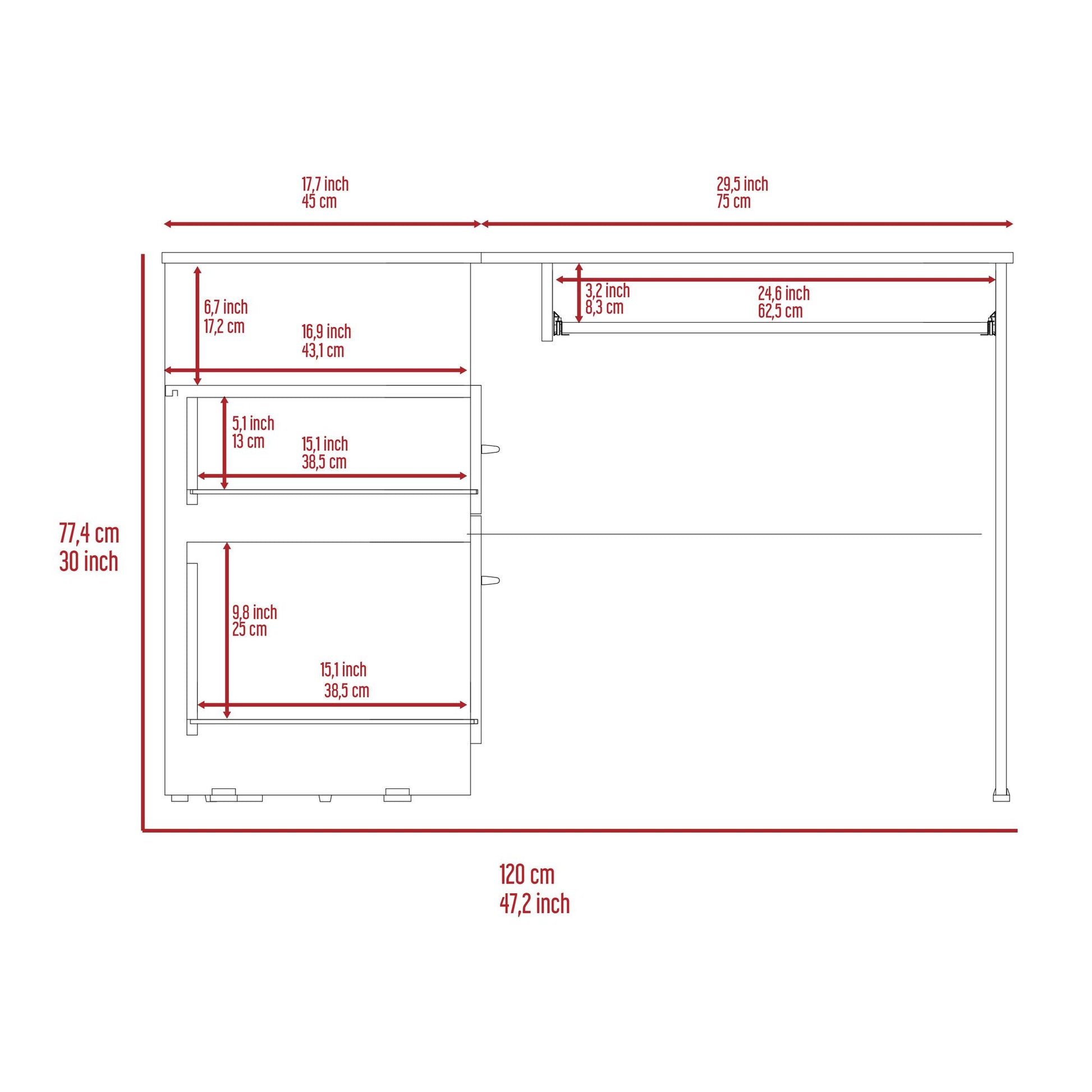 Raleigh L-Shaped Desk, Two Drawers, One Shelf, CPU Storage image 4