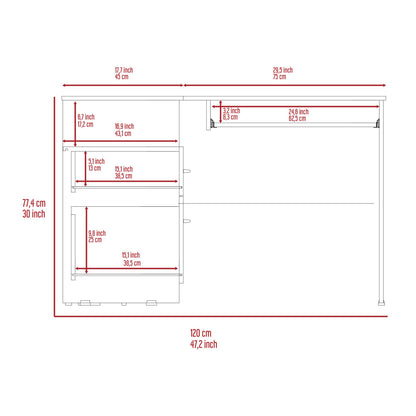 Raleigh L-Shaped Desk, Two Drawers, One Shelf, CPU Storage image 4