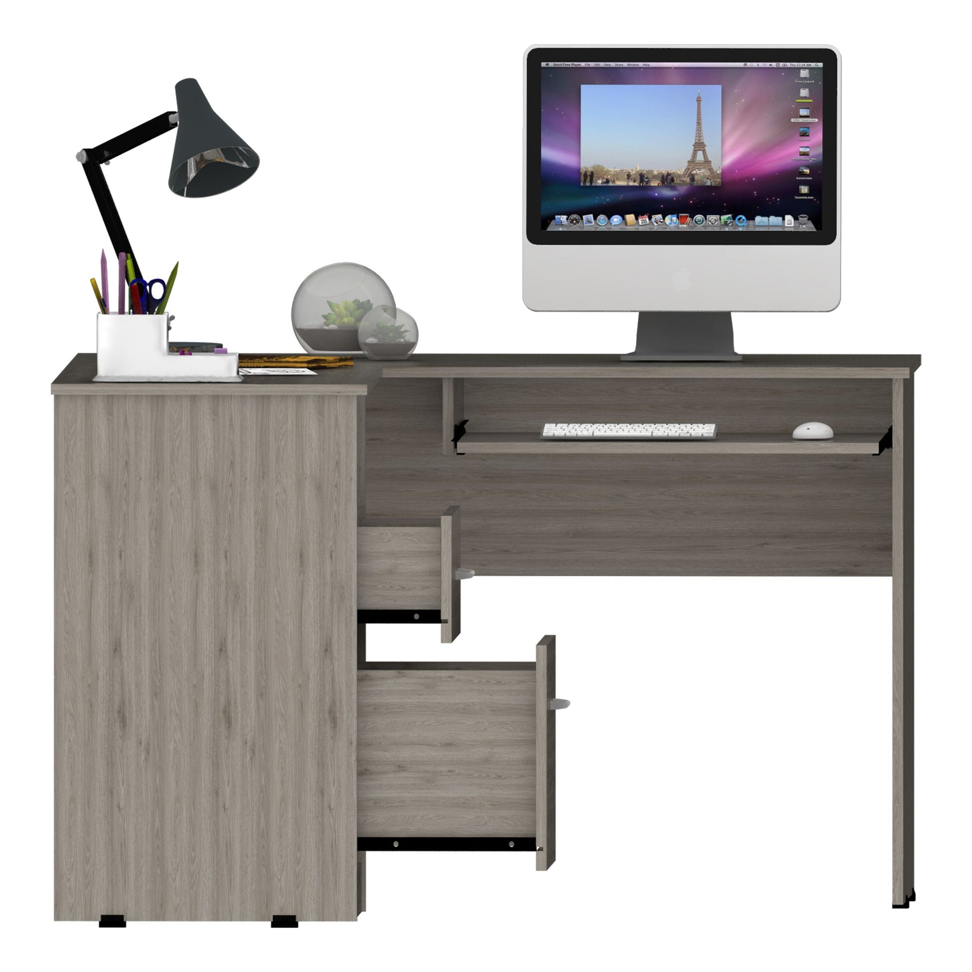 Raleigh L-Shaped Desk, Two Drawers, One Shelf, CPU Storage image 7