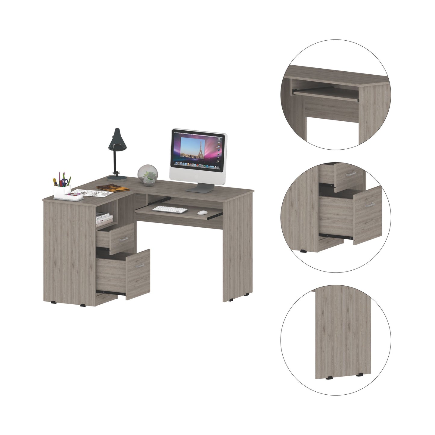 Raleigh L-Shaped Desk, Two Drawers, One Shelf, CPU Storage image 8