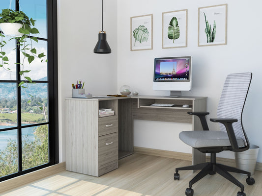 Raleigh L-Shaped Desk with two drawers and CPU storage - front view