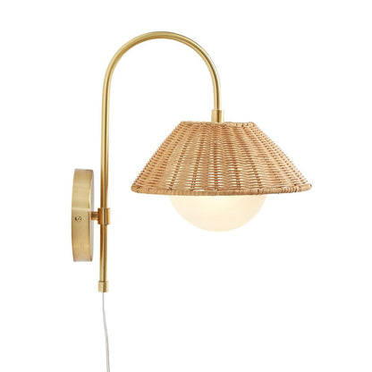 Rattan Weave Wall Sconce with light on ambient glow