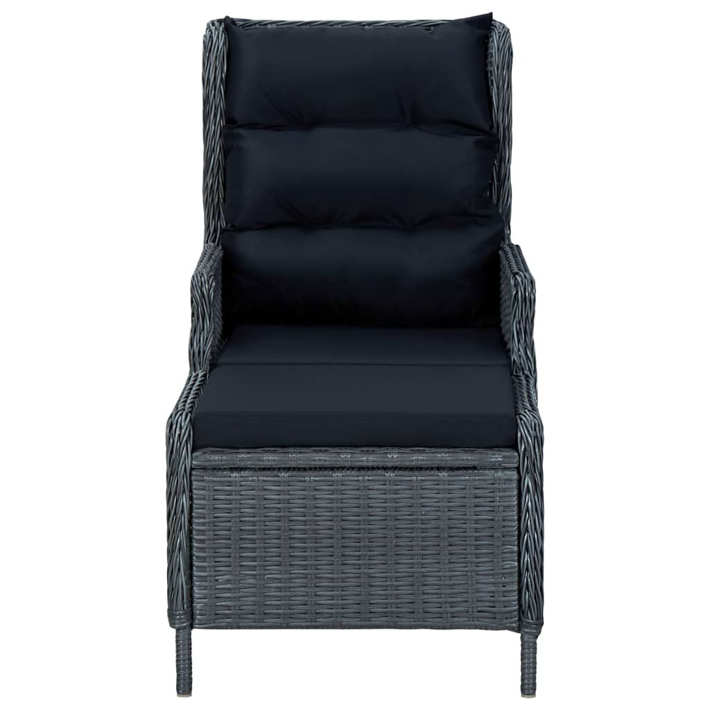Reclining Patio Chair with Footstool Poly Rattan Dark Gray image 3