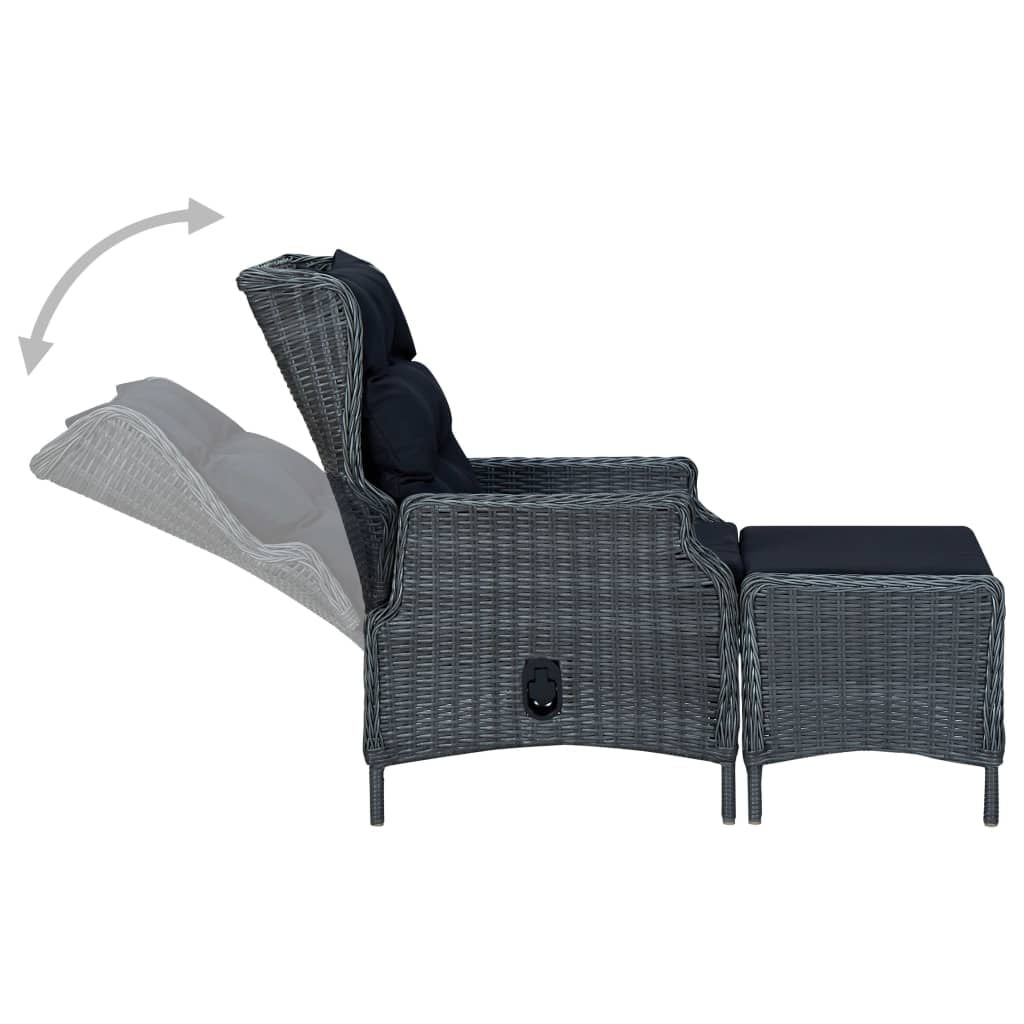 Reclining Patio Chair with Footstool Poly Rattan Dark Gray image 4