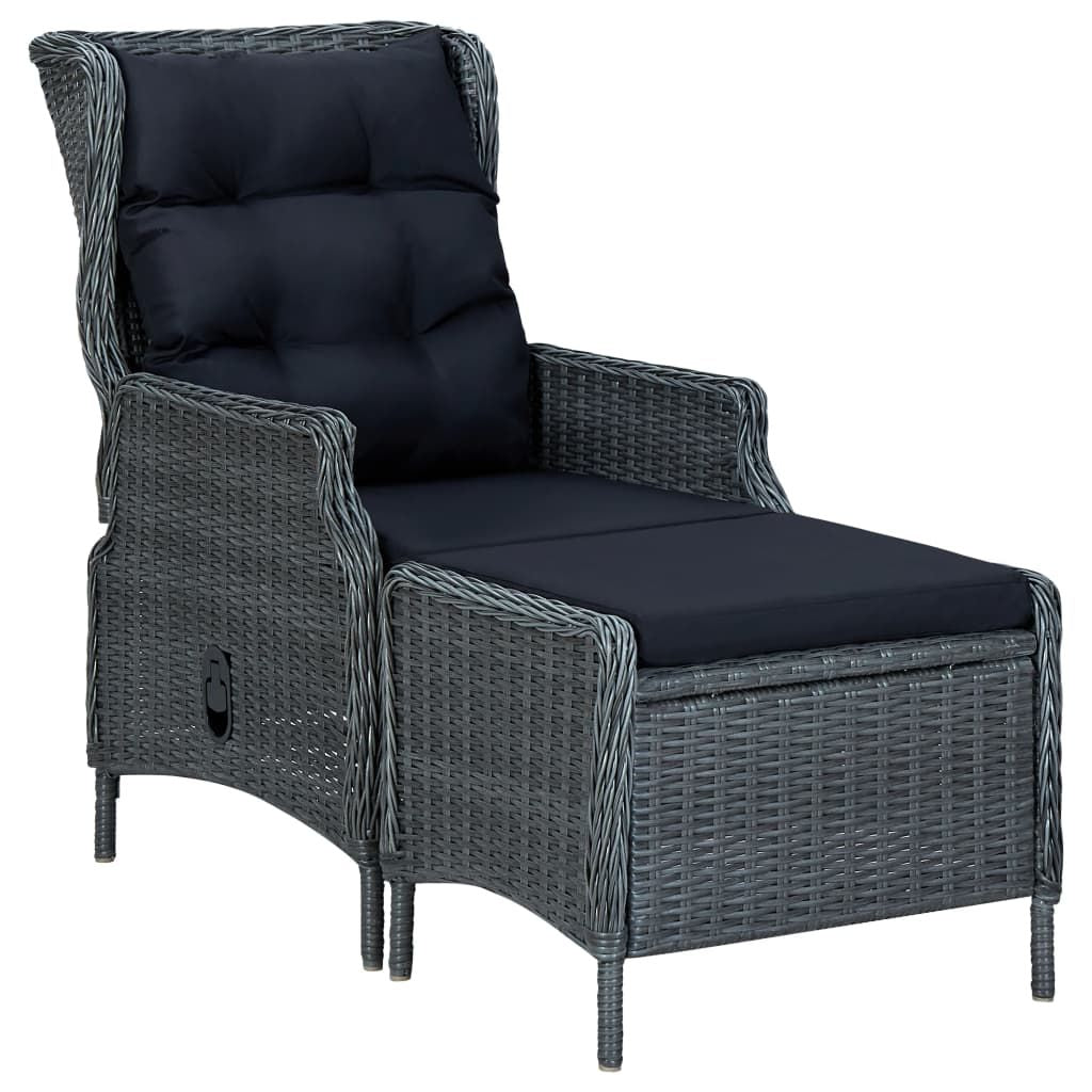 Reclining Patio Chair with Footstool Poly Rattan Dark Gray image 1