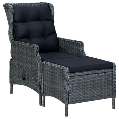 Reclining Patio Chair with Footstool Poly Rattan Dark Gray image 1