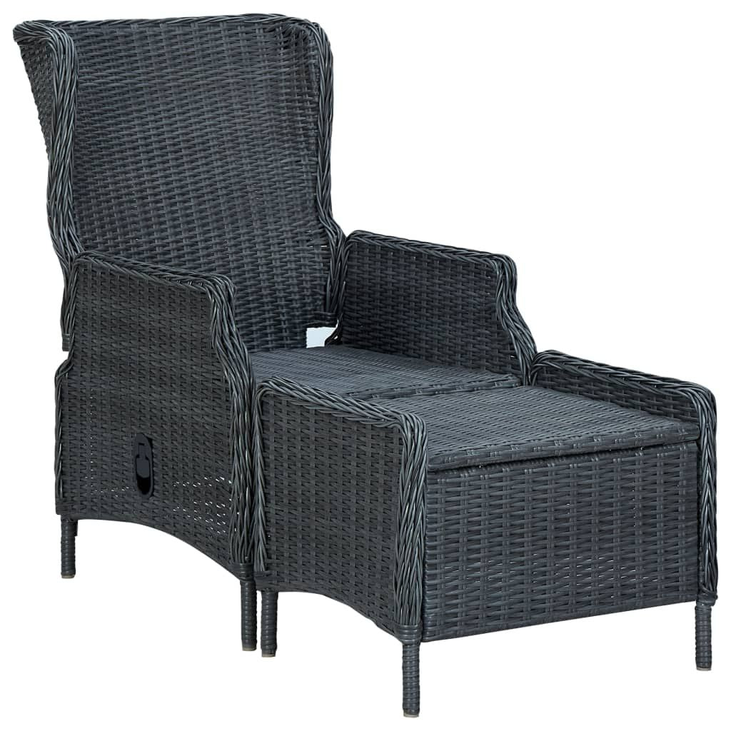 Reclining Patio Chair with Footstool Poly Rattan Dark Gray image 2