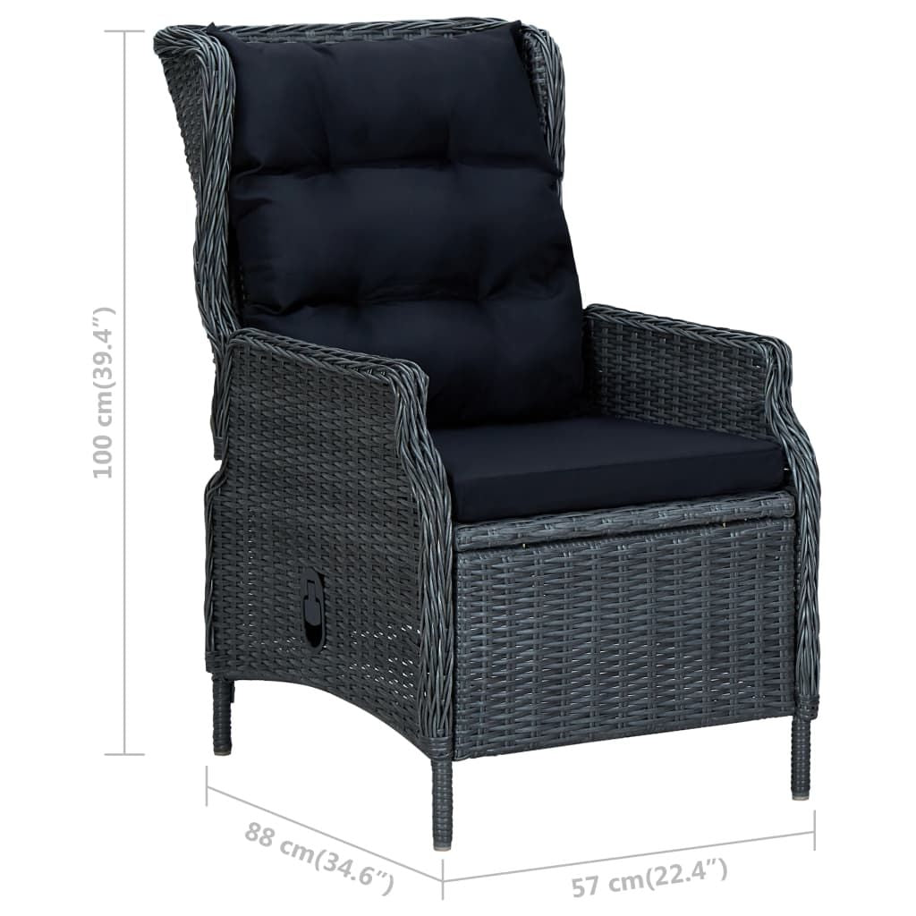 Reclining Patio Chair with Footstool Poly Rattan Dark Gray image 11