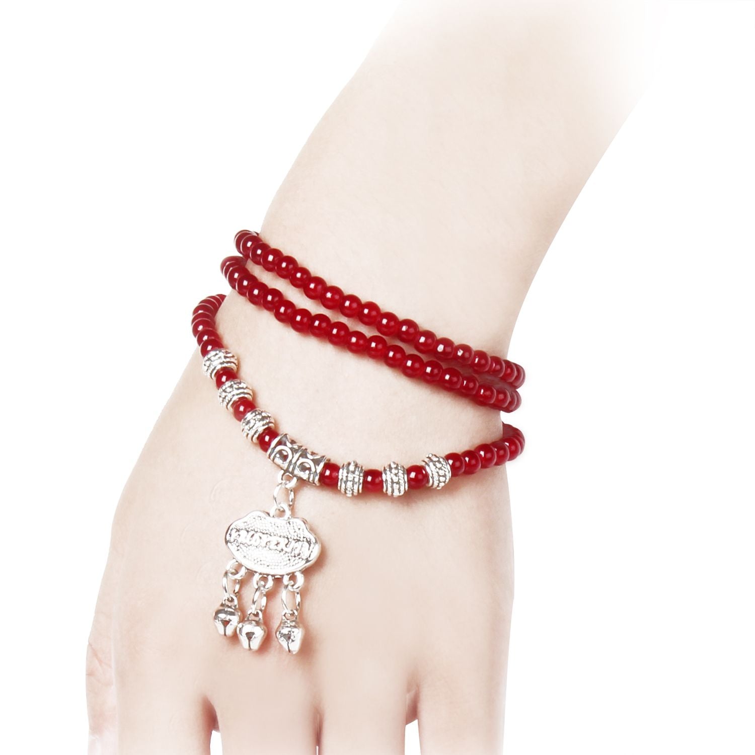 Red Agate Beaded Good Lock Bracelet image 1