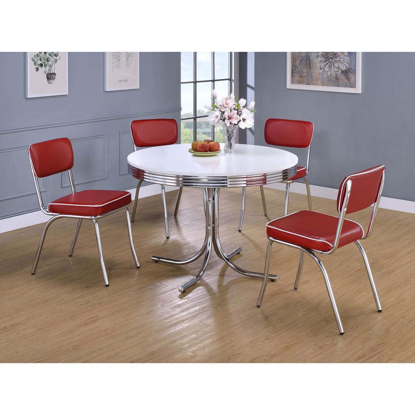 Red and Chrome Upholstered Side Chairs (Set of 2) image 11