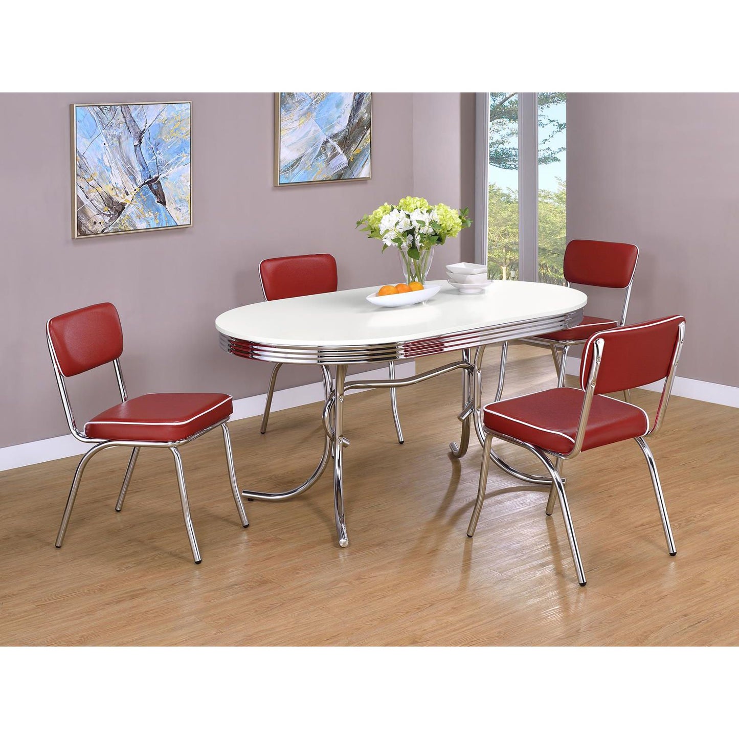 Red and Chrome Upholstered Side Chairs (Set of 2) image 12