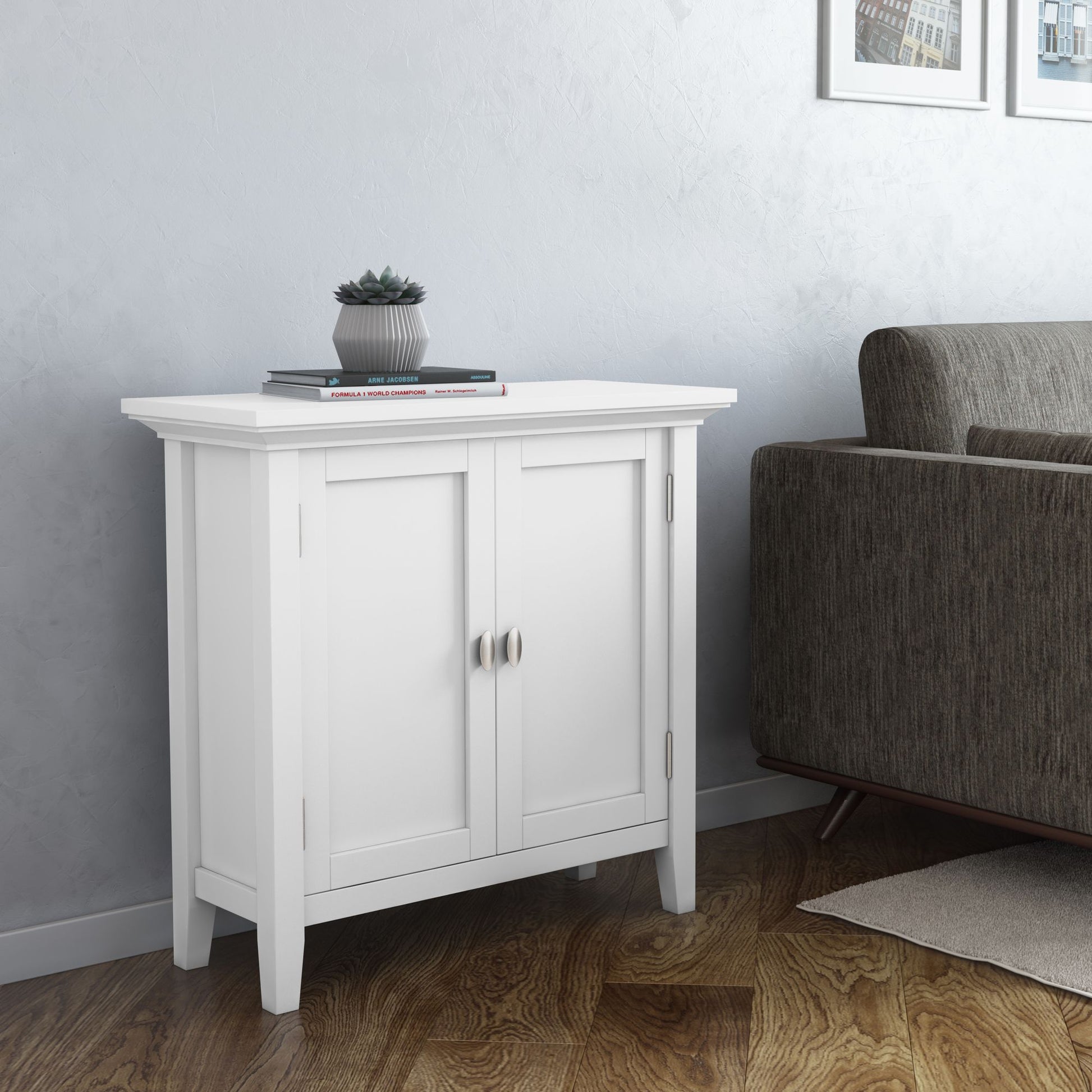 Redmond 32 inch Wide Solid Wood Low Storage Cabinet in White image 1