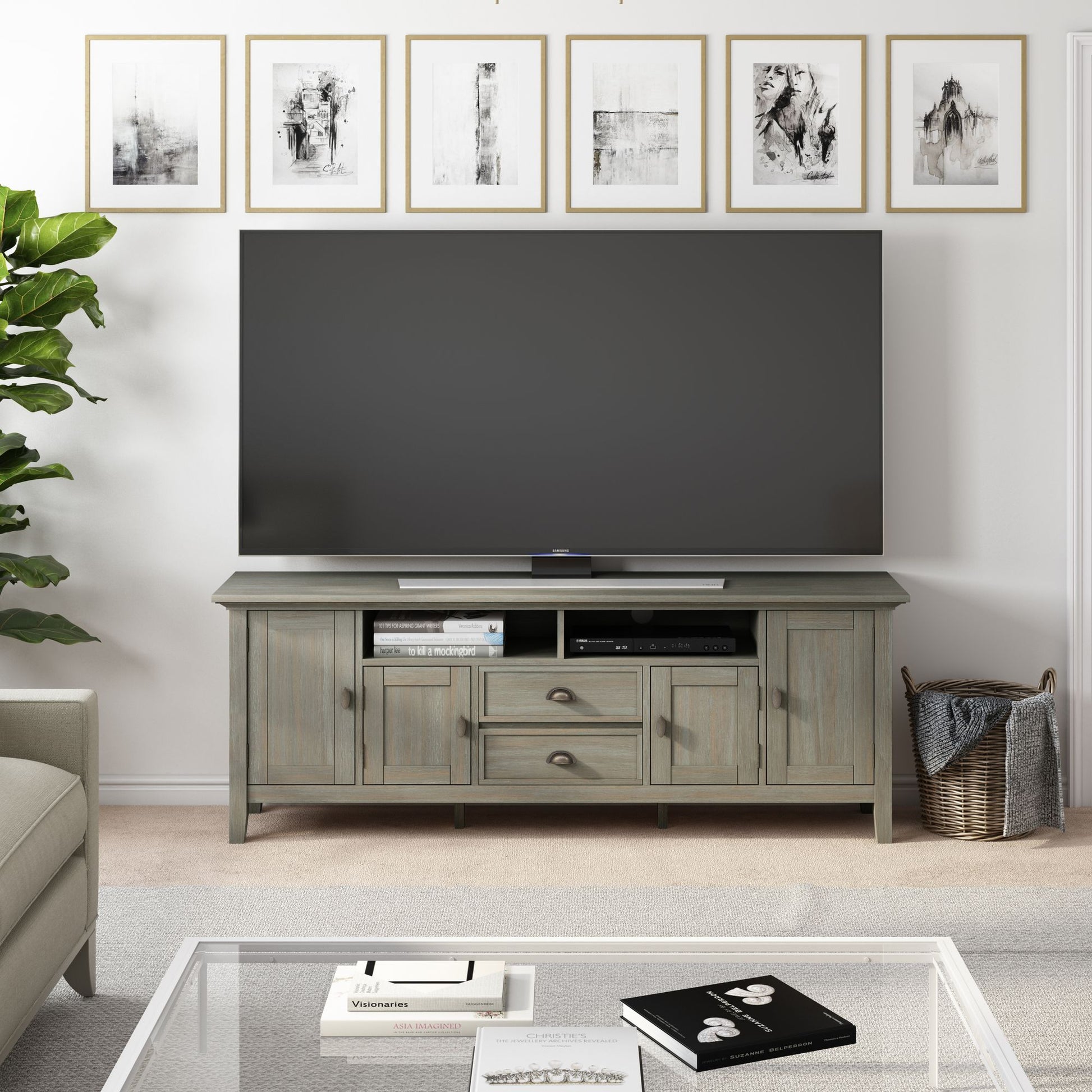 Redmond 72 inch Wide Solid Wood TV Stand in Distressed Grey For TVs up to 80 inches image 7