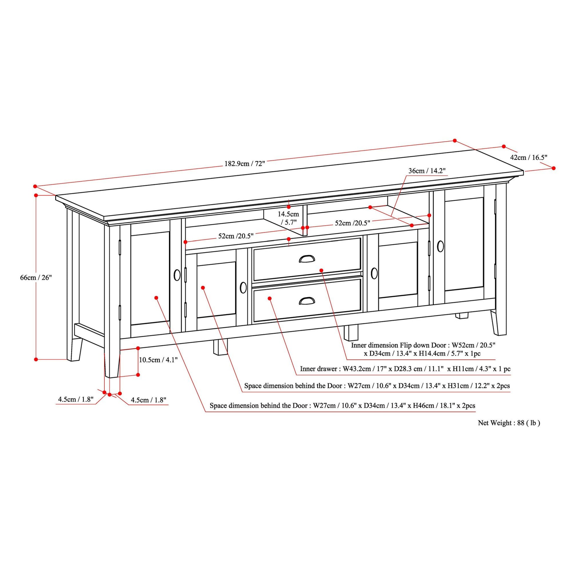 Redmond 72 inch Wide Solid Wood TV Stand in Distressed Grey For TVs up to 80 inches image 6