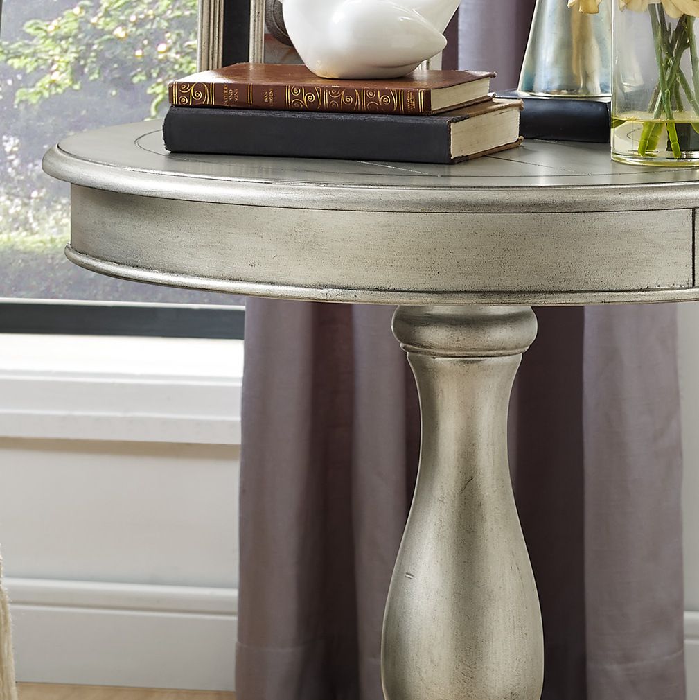 Rene Round Wood Pedestal Side Table, Champagne image 5