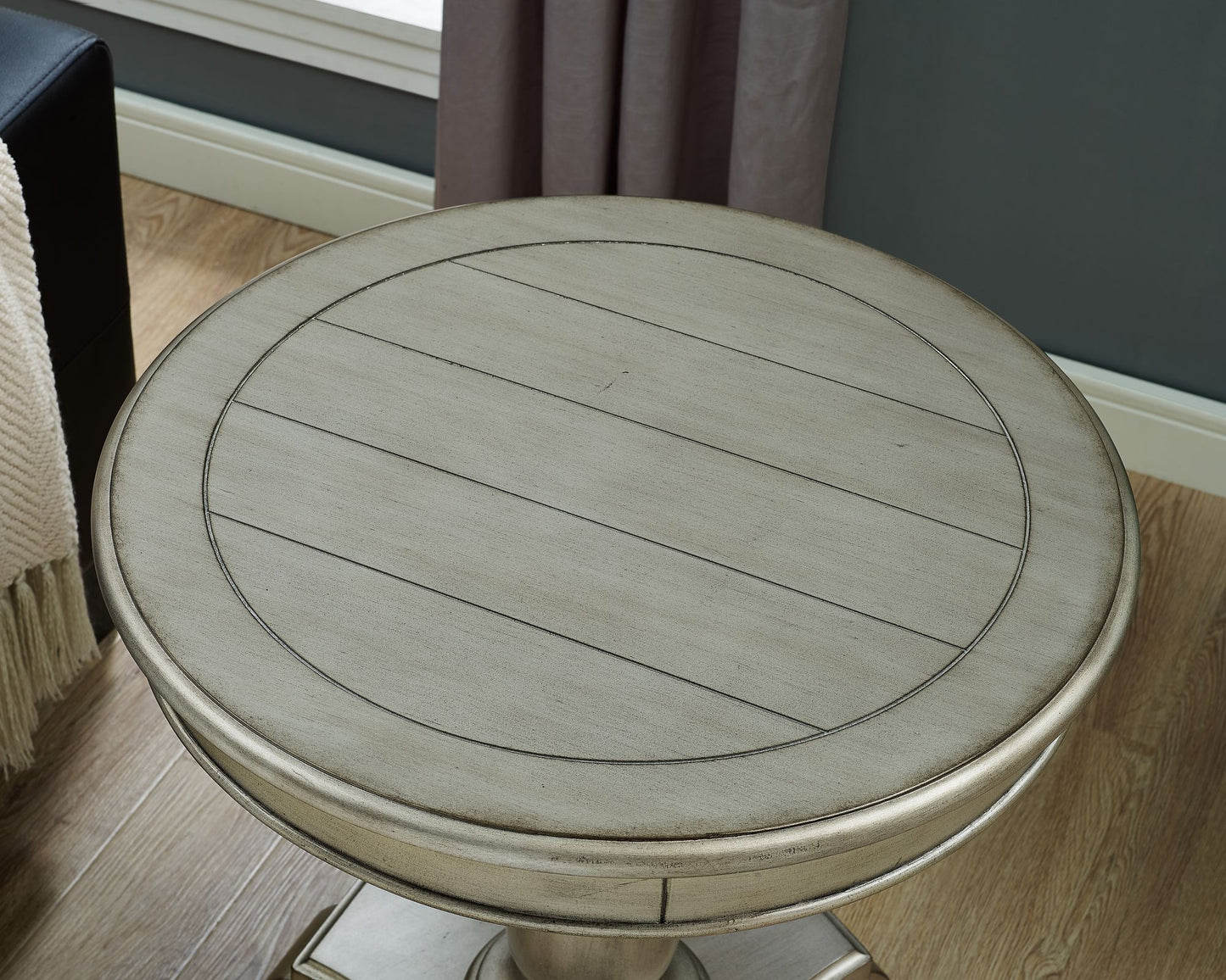 Rene Round Wood Pedestal Side Table, Champagne image 3