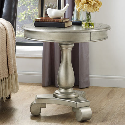 Rene Round Wood Pedestal Side Table, Champagne image 2