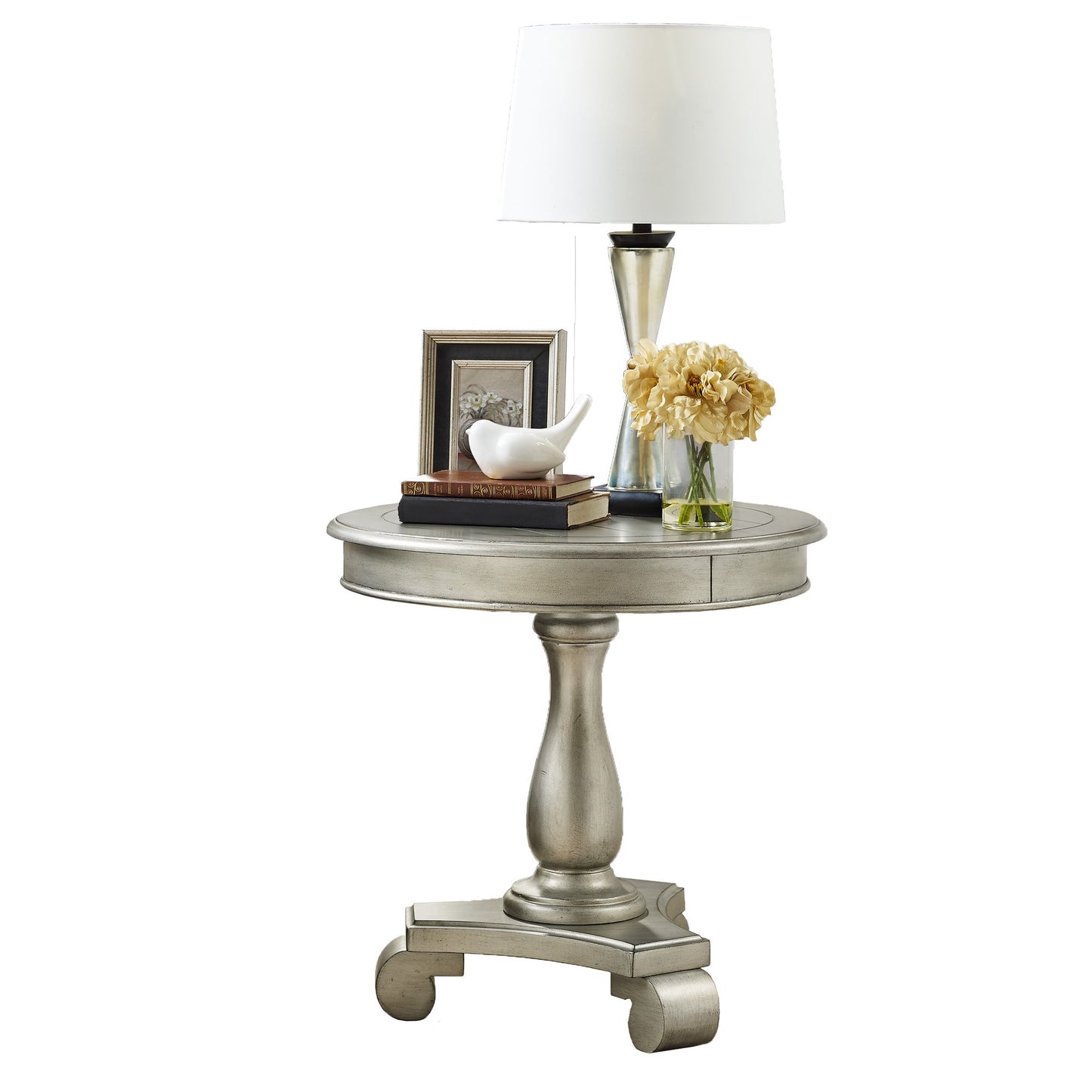 Rene Round Wood Pedestal Side Table, Champagne image 6