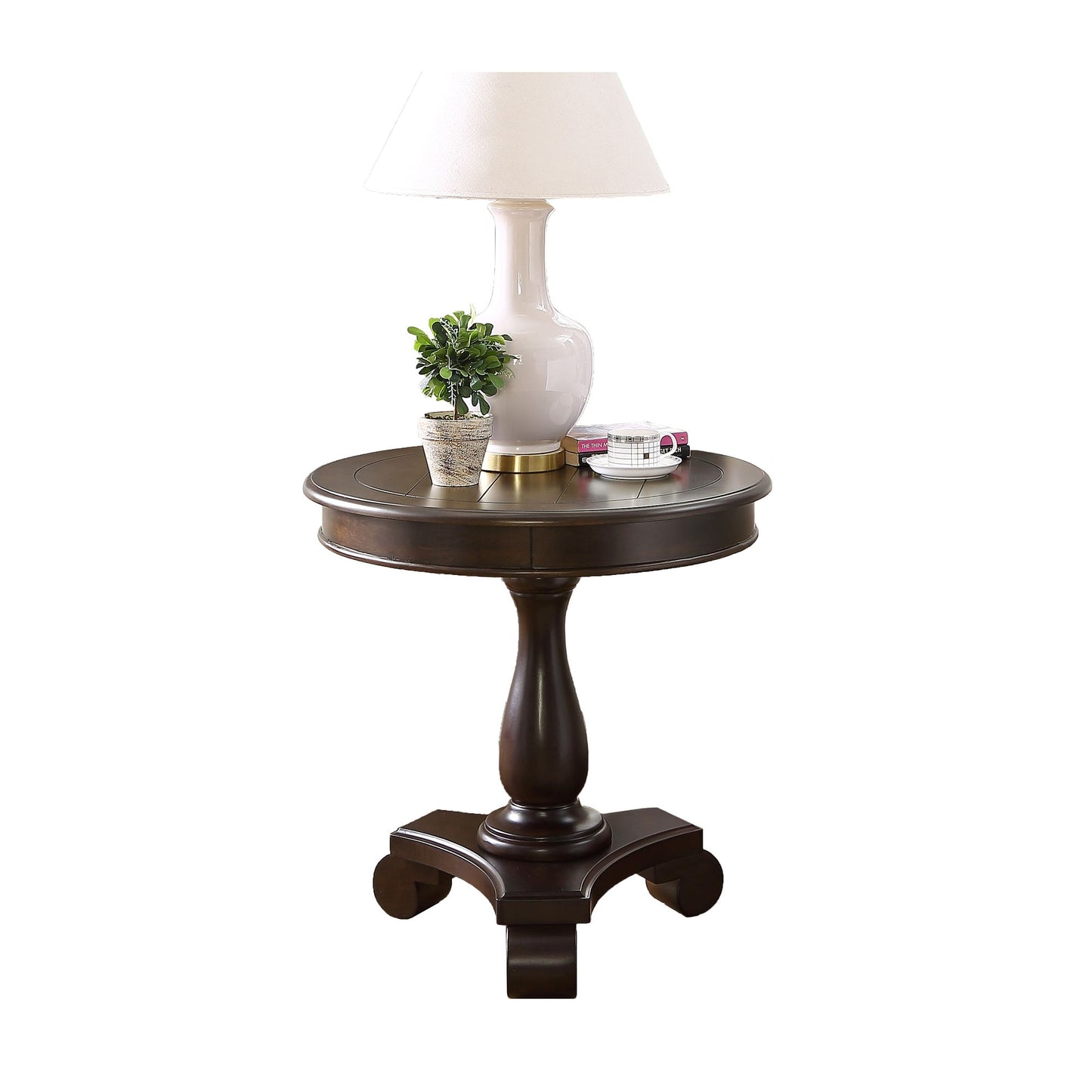 Rene Round Wood Pedestal Side Table, Espresso image 2
