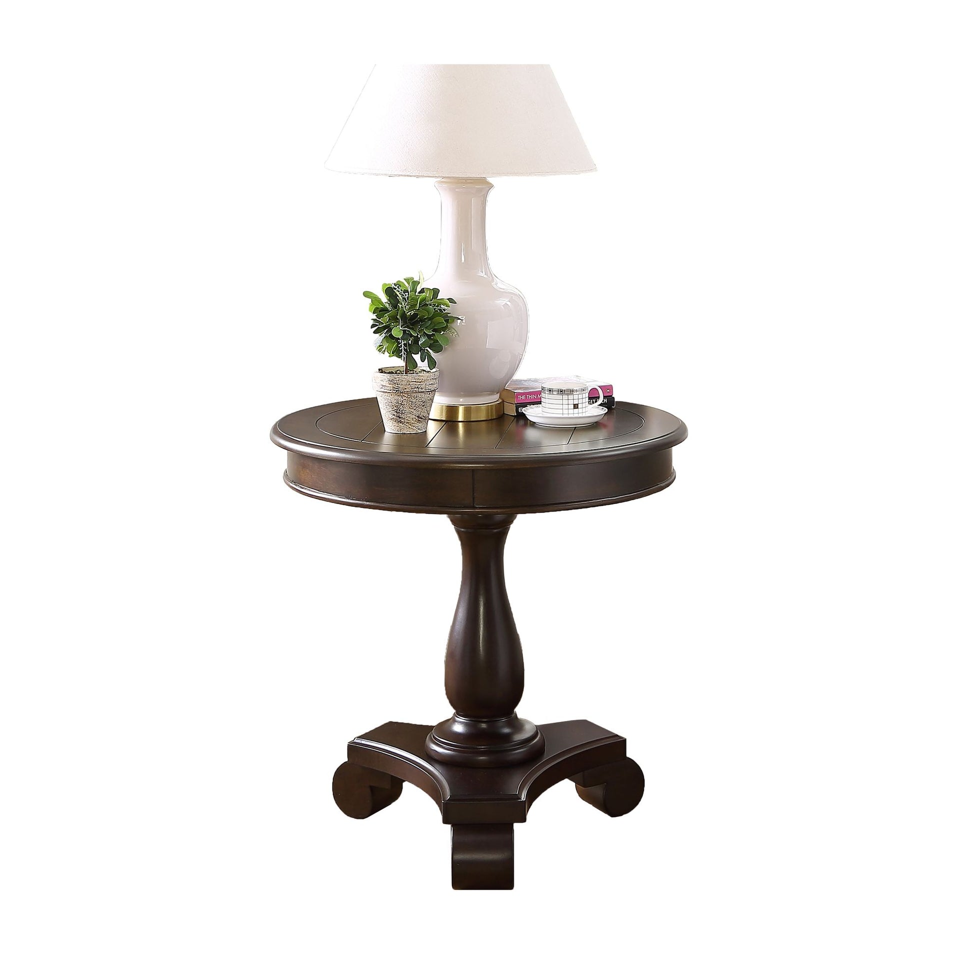 Rene Round Wood Pedestal Side Table, Espresso image 2