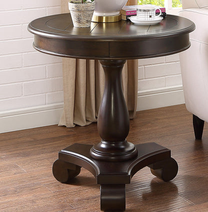 Rene Round Wood Pedestal Side Table, Espresso image 3