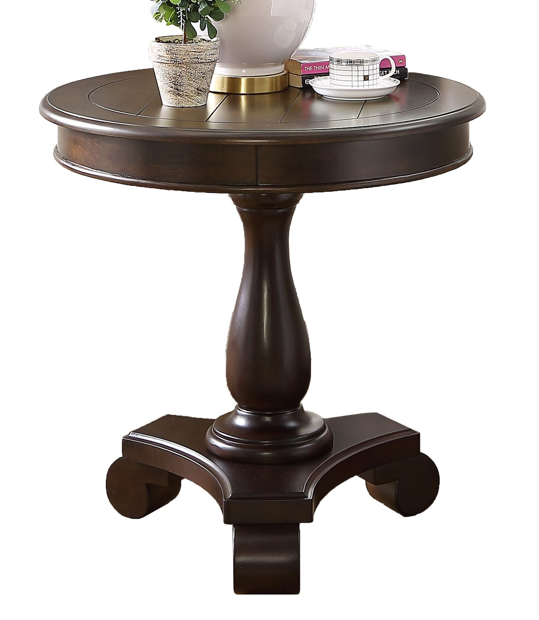 Rene Round Wood Pedestal Side Table, Espresso image 4