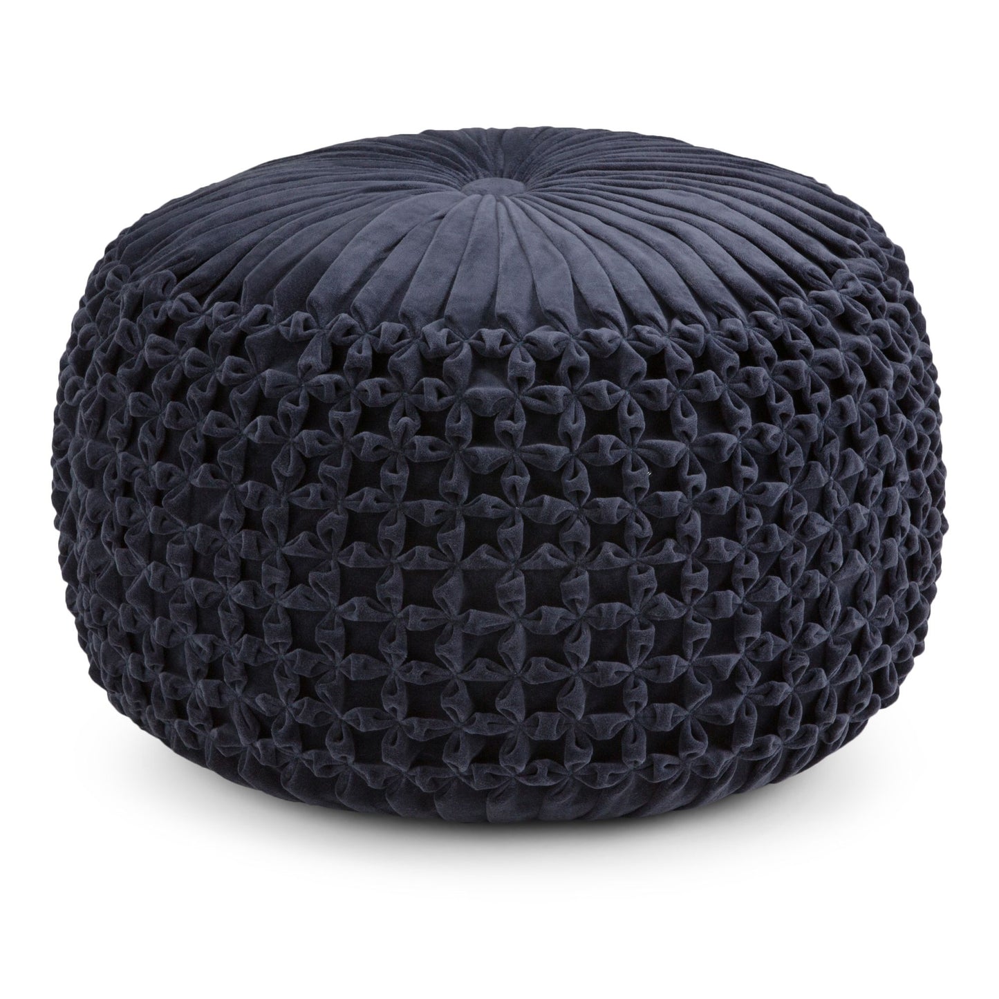 Renee 20 inch Wide Round Pouf in Navy Velvet image 1