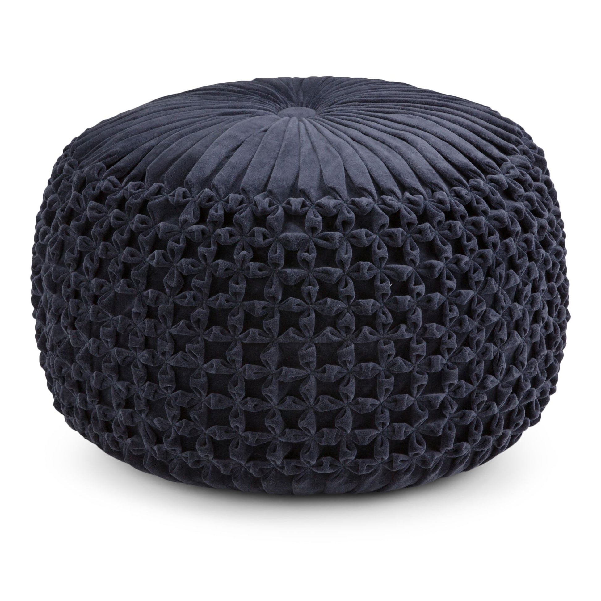 Renee 20 inch Wide Round Pouf in Navy Velvet image 1
