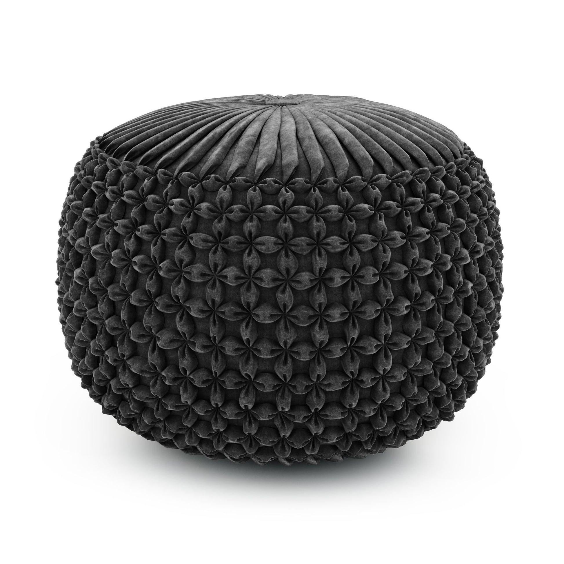 Renee 20 inch Wide Round Pouf in Slate Grey Velvet image 1