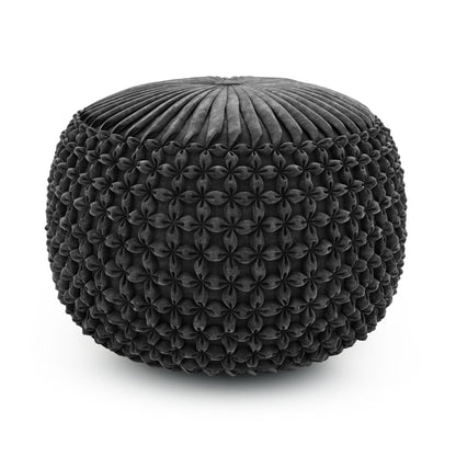 Renee 20 inch Wide Round Pouf in Slate Grey Velvet image 1
