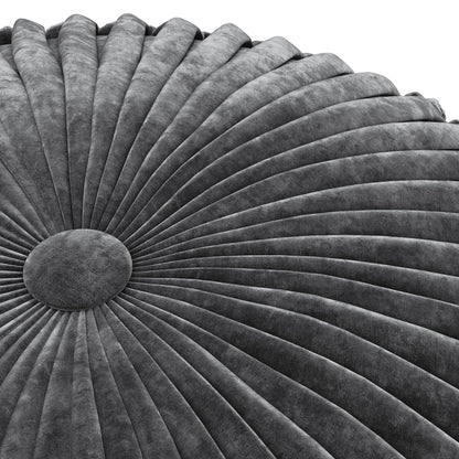 Renee 20 inch Wide Round Pouf in Slate Grey Velvet image 2