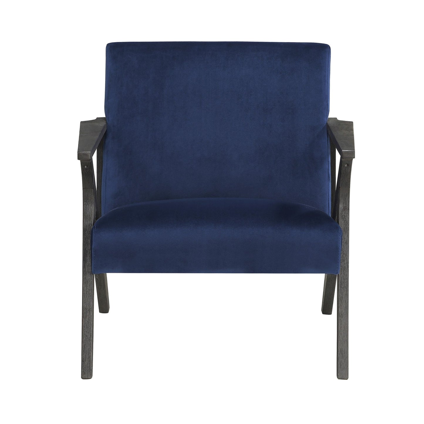 Retro Style Velvet Upholstered Blue Accent Chair 1pc Solid Rubberwood Antique Gray Finish Modern Home Furniture image 4