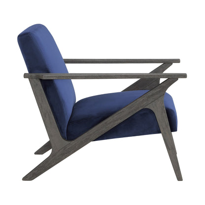 Retro Style Velvet Upholstered Blue Accent Chair 1pc Solid Rubberwood Antique Gray Finish Modern Home Furniture image 3