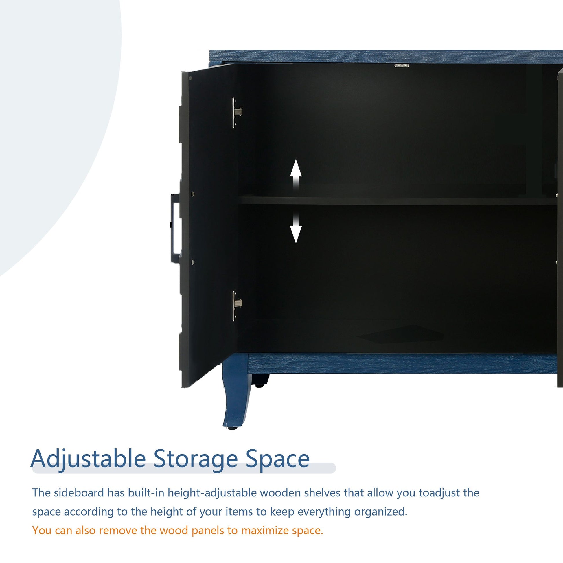Retroy Vintage 4-Door Credenza Cabinet - 60" Navy Blue Storage Buffet - In Dining Room Setting