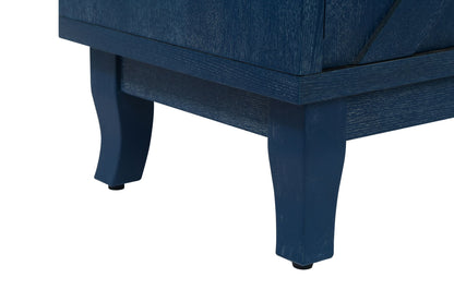 Retroy Vintage 4-Door Credenza Cabinet - 60" Navy Blue Storage Buffet with M-Shaped Panel Doors, Solid Wood Base for Din image 14