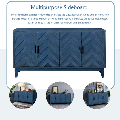 Retroy Vintage 4-Door Credenza Cabinet - 60" Navy Blue Storage Buffet - Packaging